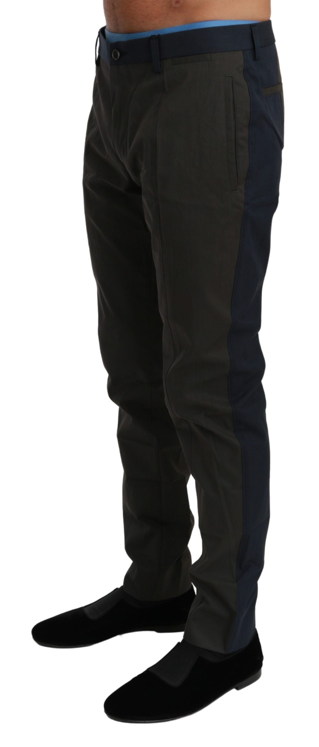 Dolce & Gabbana Blue Gray Stripes Trouser Cotton Men's Pants