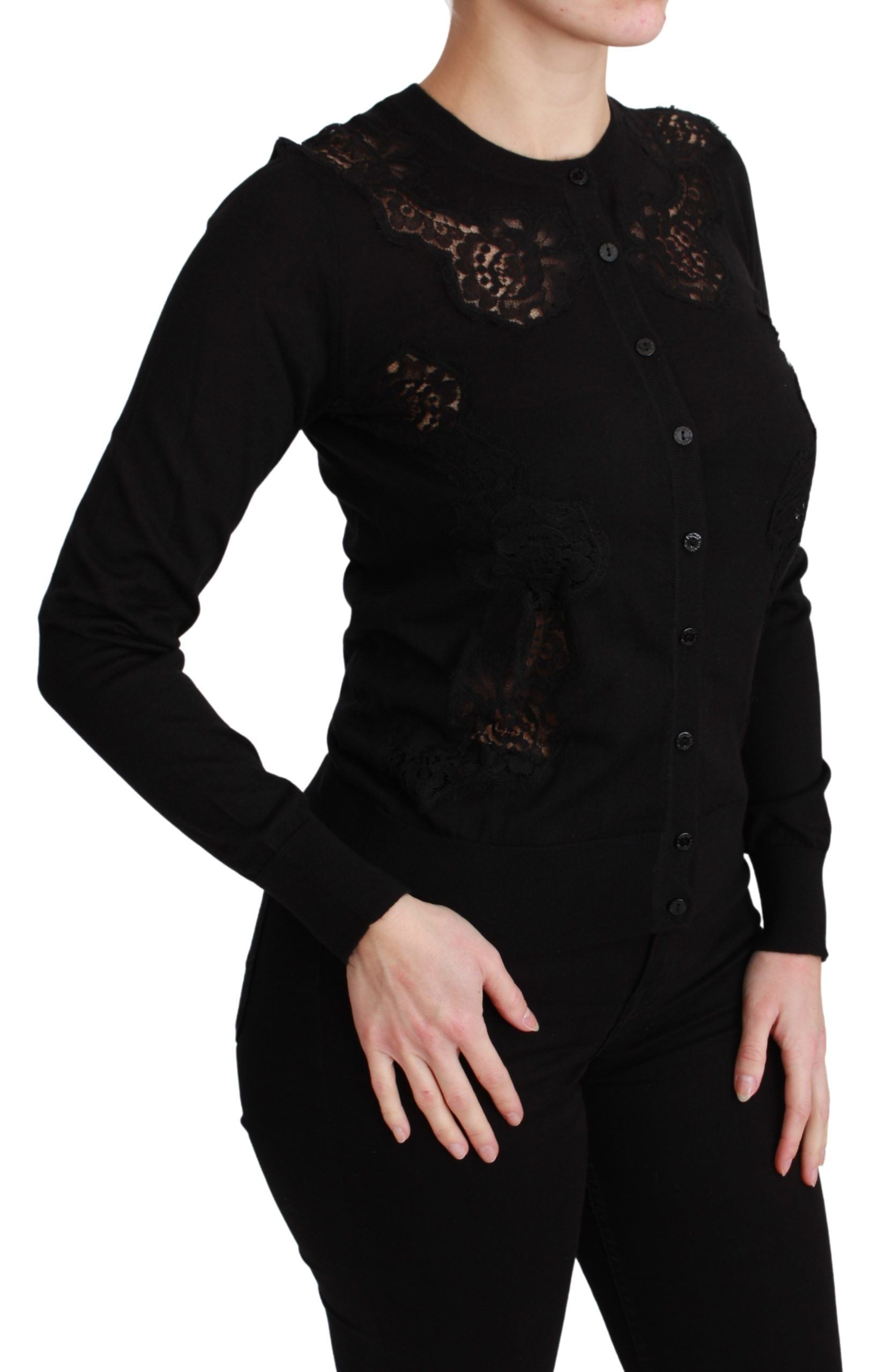 Dolce & Gabbana Black Cashmere Lace Cardigan Women's Sweater