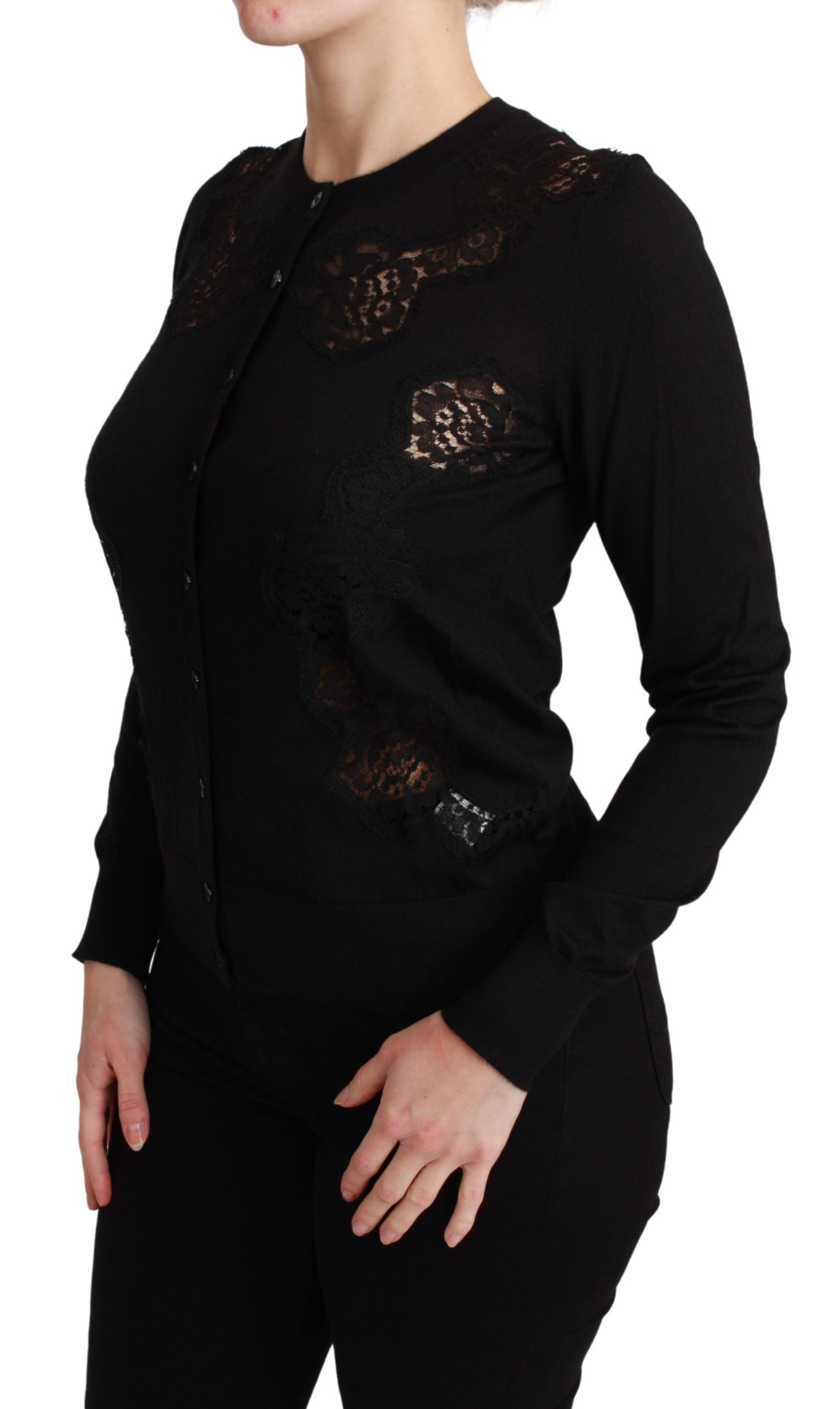 Dolce & Gabbana Black Cashmere Lace Cardigan Women's Sweater