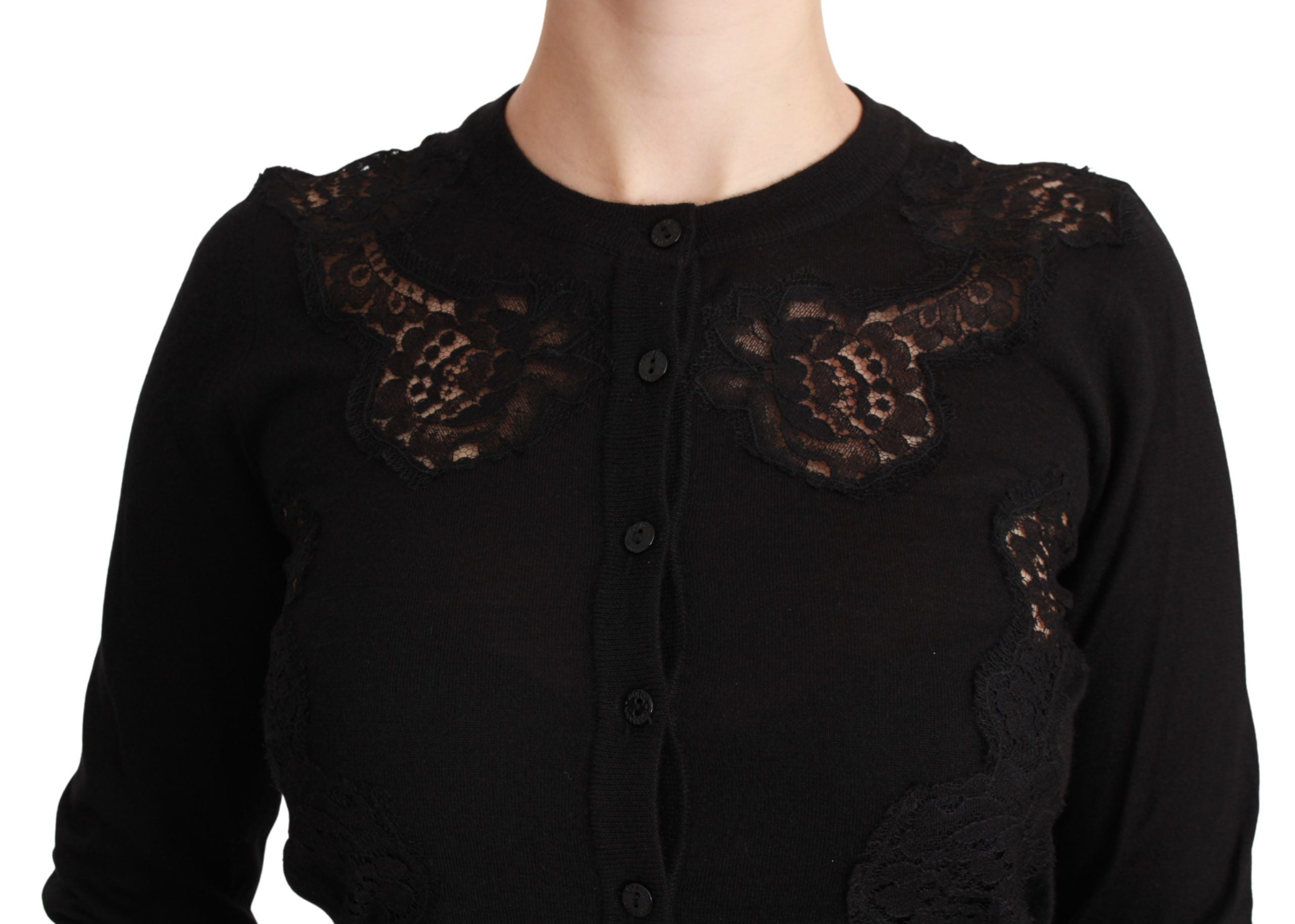 Dolce & Gabbana Black Cashmere Lace Cardigan Women's Sweater