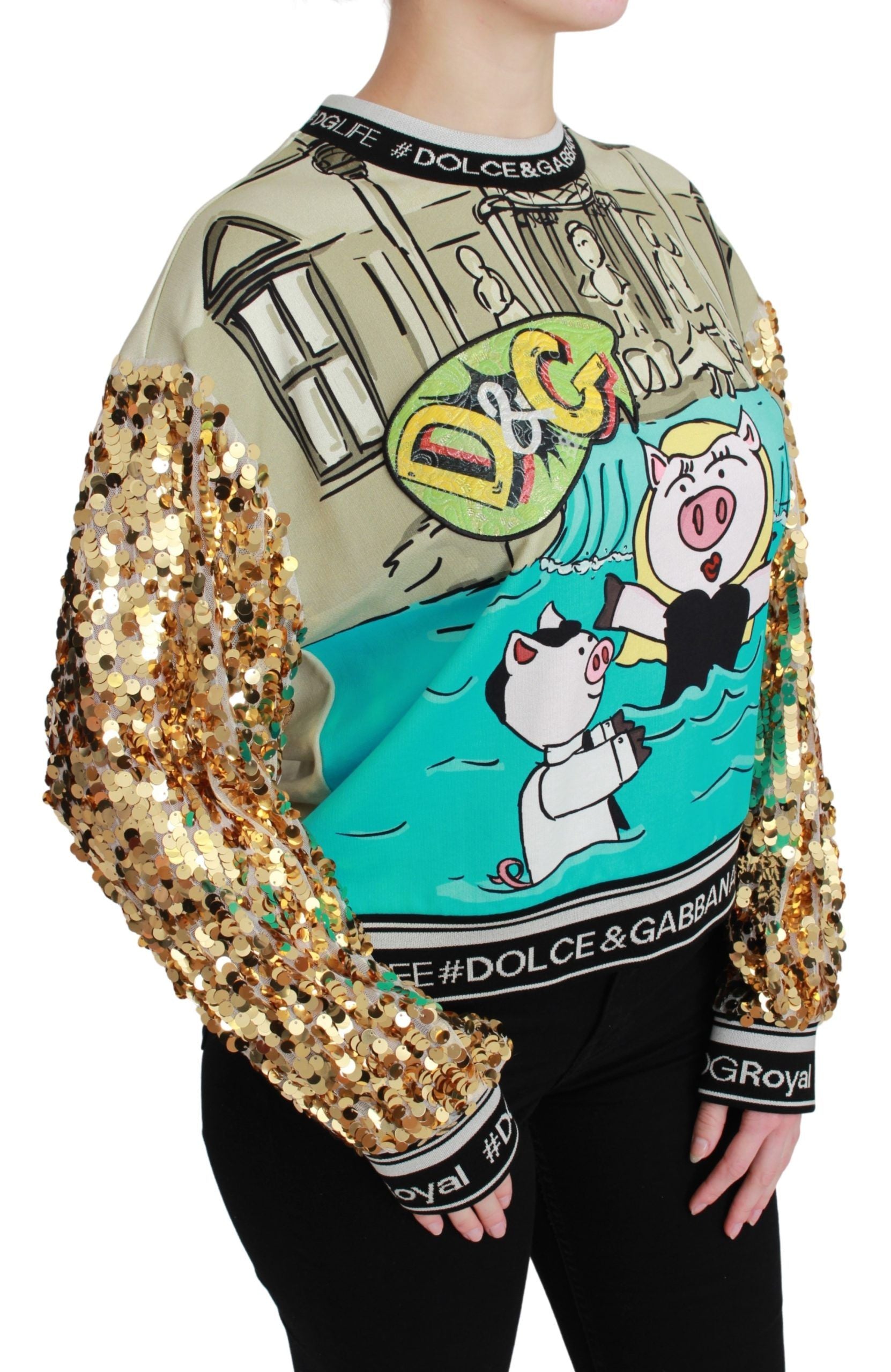 Dolce & Gabbana Chic Multicolor Motive Sequined Women's Sweater