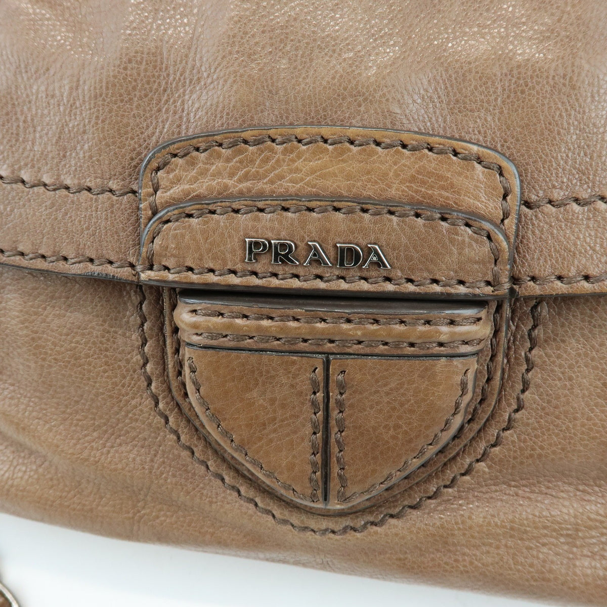 Prada Chain Flap Leather Brown Leather Shoulder Bag Bag (Pre-Owned)