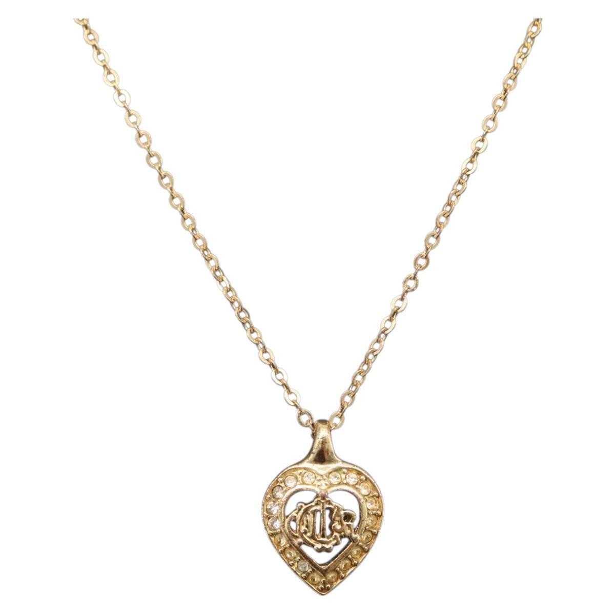 Christian Dior Logo Heart Pendant Metal Gold Metal Necklace Jewelry (Pre-Owned)