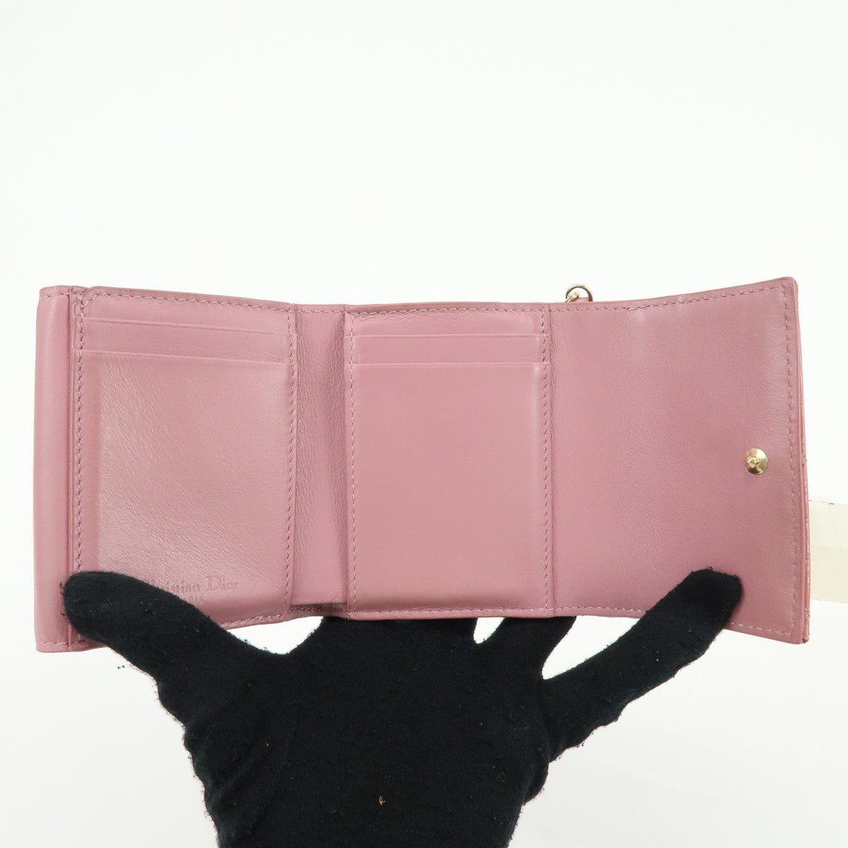 Christian Dior Lady Dior Cannage Quilt Leather Pink Patent_Leather Wallets Accessory (Pre-Owned)