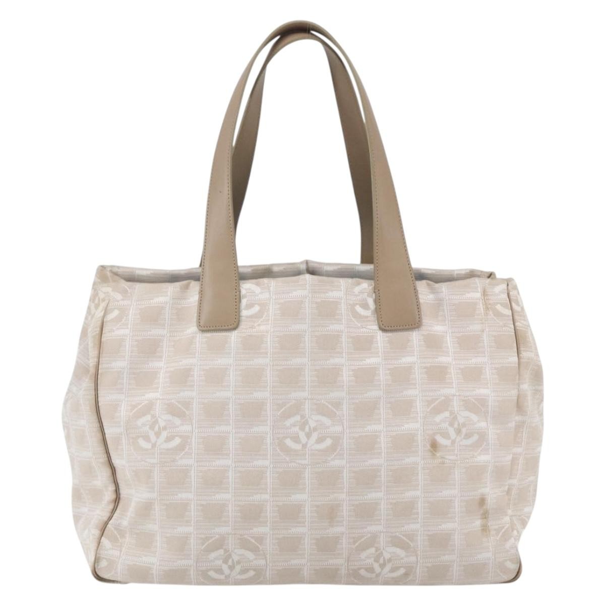 Chanel Travel Line Tote Nylon Beige Nylon Handbag (Pre-Owned)