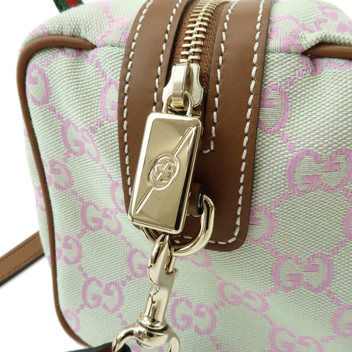 Gucci Web Boston Gg Canvas Green Canvas Handbag (Pre-Owned)