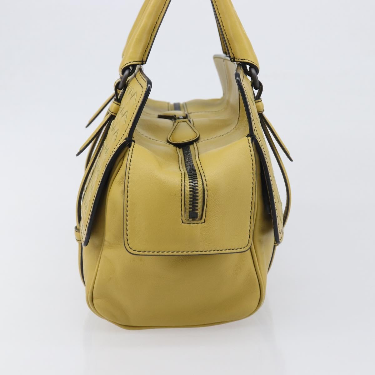 Bottega Veneta Monaco Nappa Leather With Intrecciato Detail Yellow Leather Handbag (Pre-Owned)