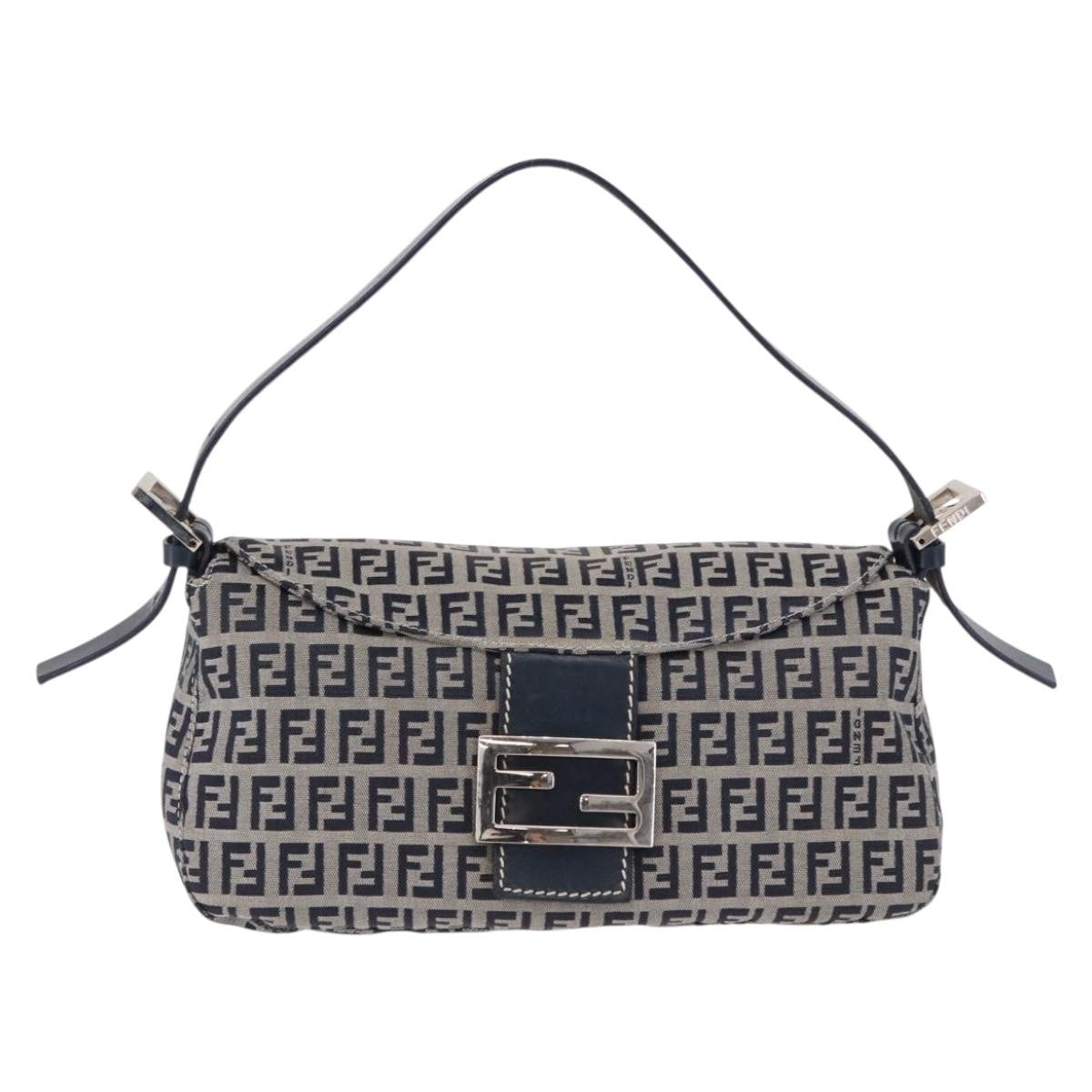 Fendi Baguette Zucchino Canvas Navy Canvas Handbag (Pre-Owned)