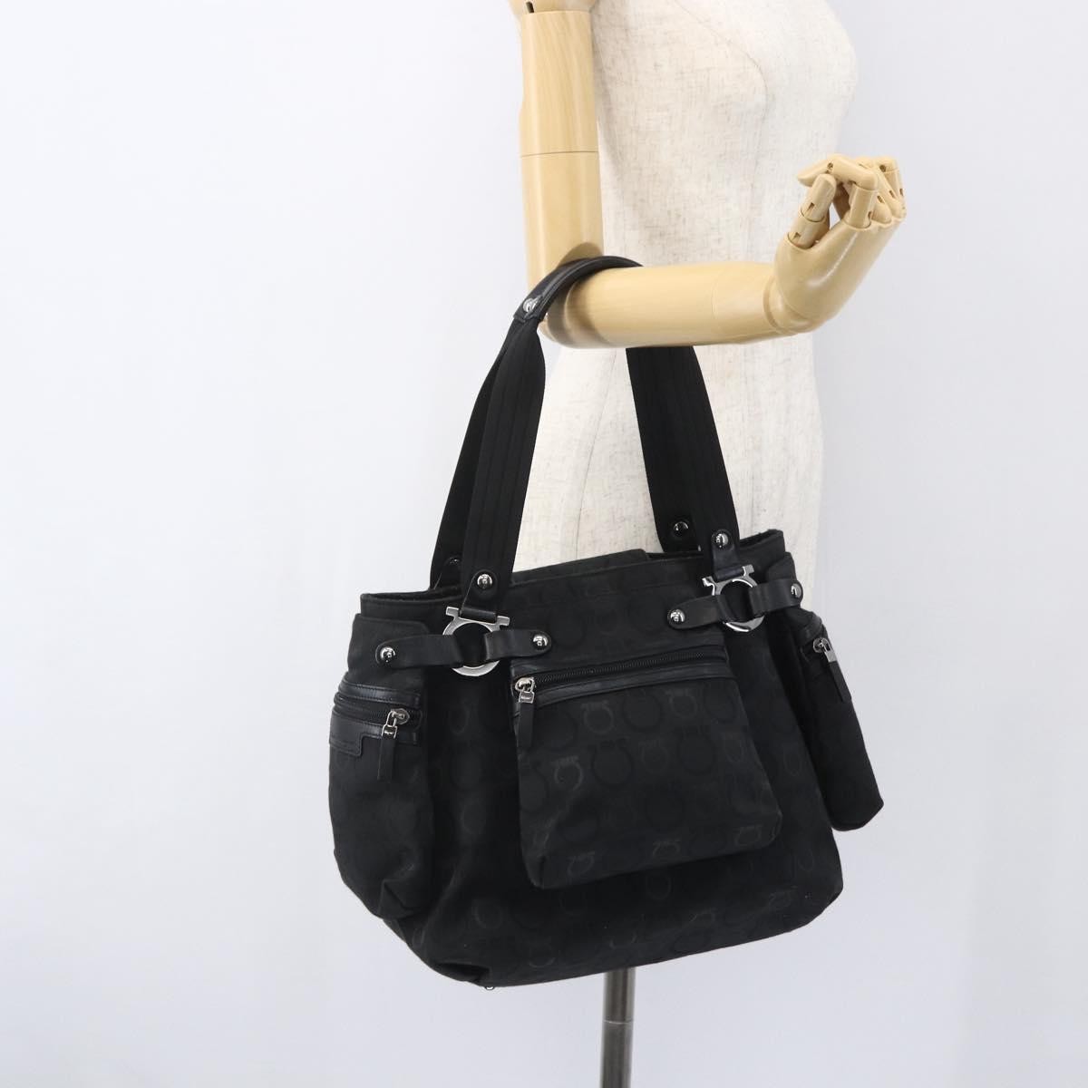 Salvatore Ferragamo Gancini Tote Nylon Black Nylon Tote Bag Bag (Pre-Owned)