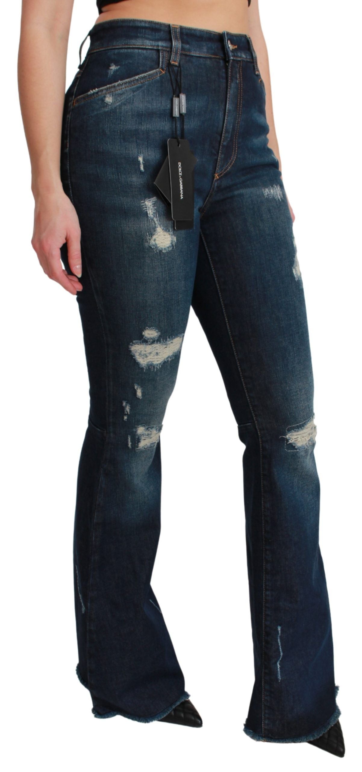 Dolce & Gabbana Blue Denim Cotton Stretch Flared Women's Jeans