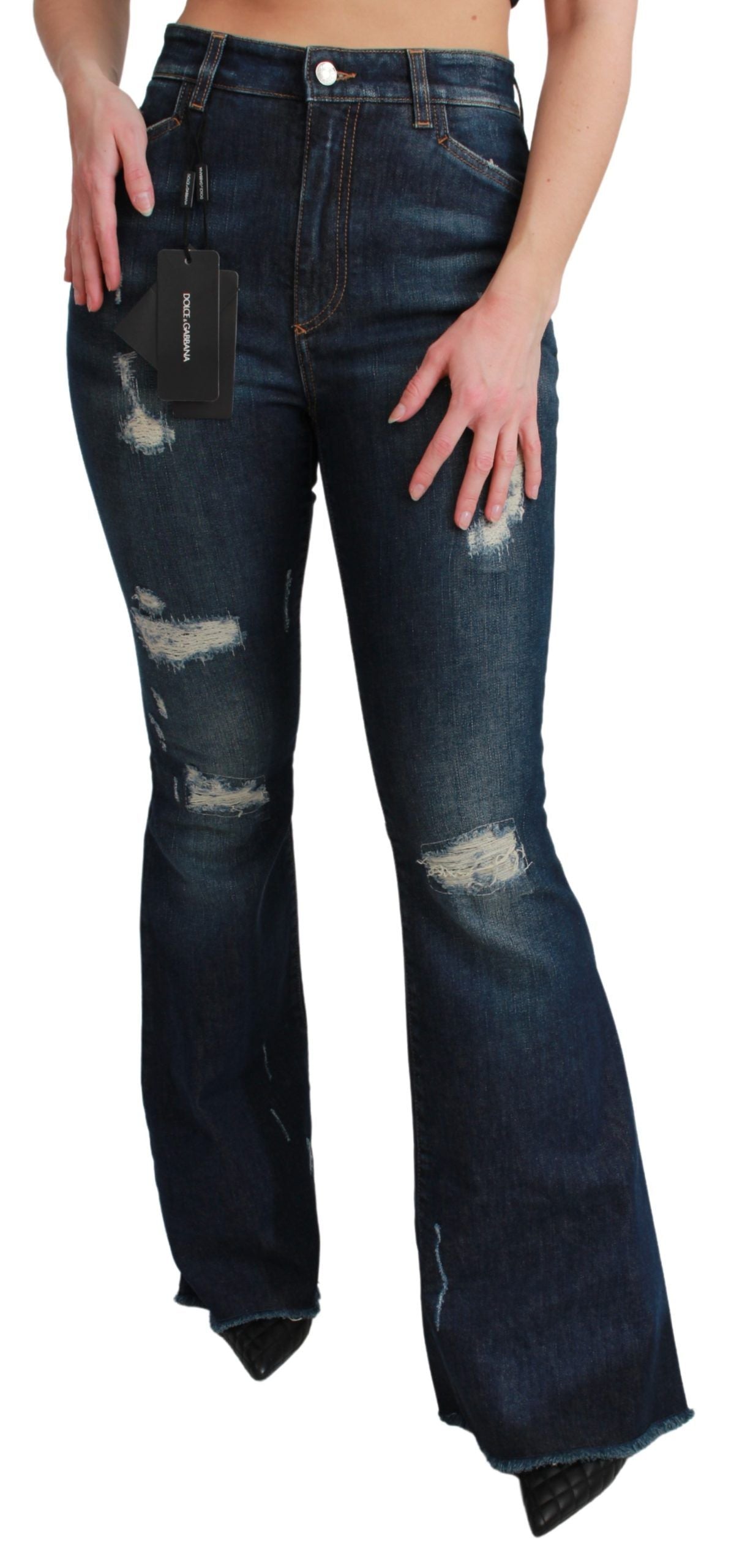 Dolce & Gabbana Blue Denim Cotton Stretch Flared Women's Jeans