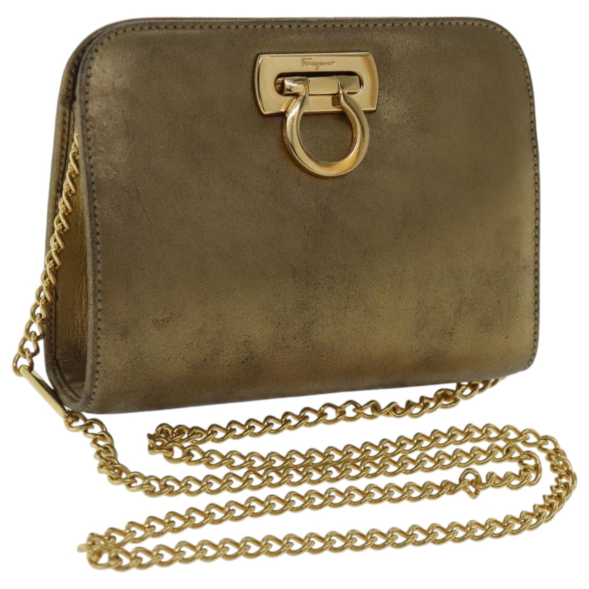 Salvatore Ferragamo Gancini Gold Leather Shoulder Bag (Pre-Owned)