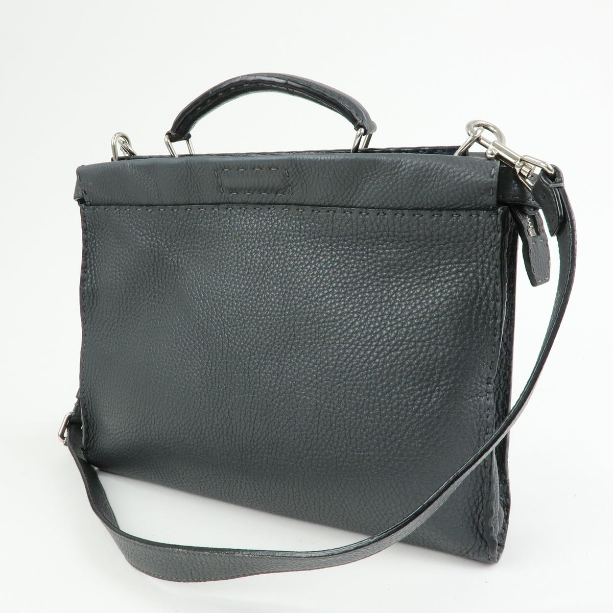 Fendi Selleria Peekaboo Grainy Leather Gray Leather Handbag (Pre-Owned)