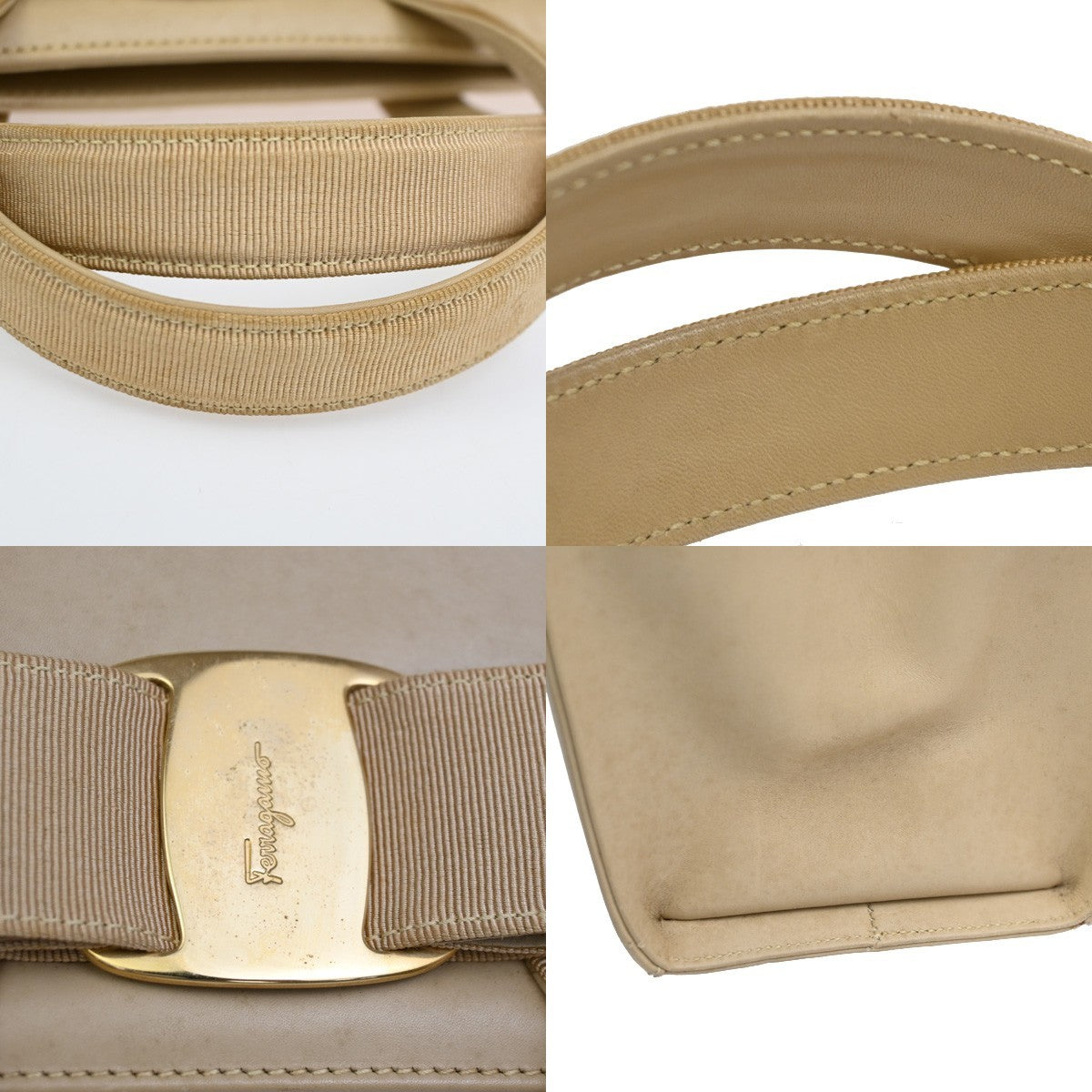 Salvatore Ferragamo Convertible Vara Bow Tote Leather Beige Leather Handbag (Pre-Owned)