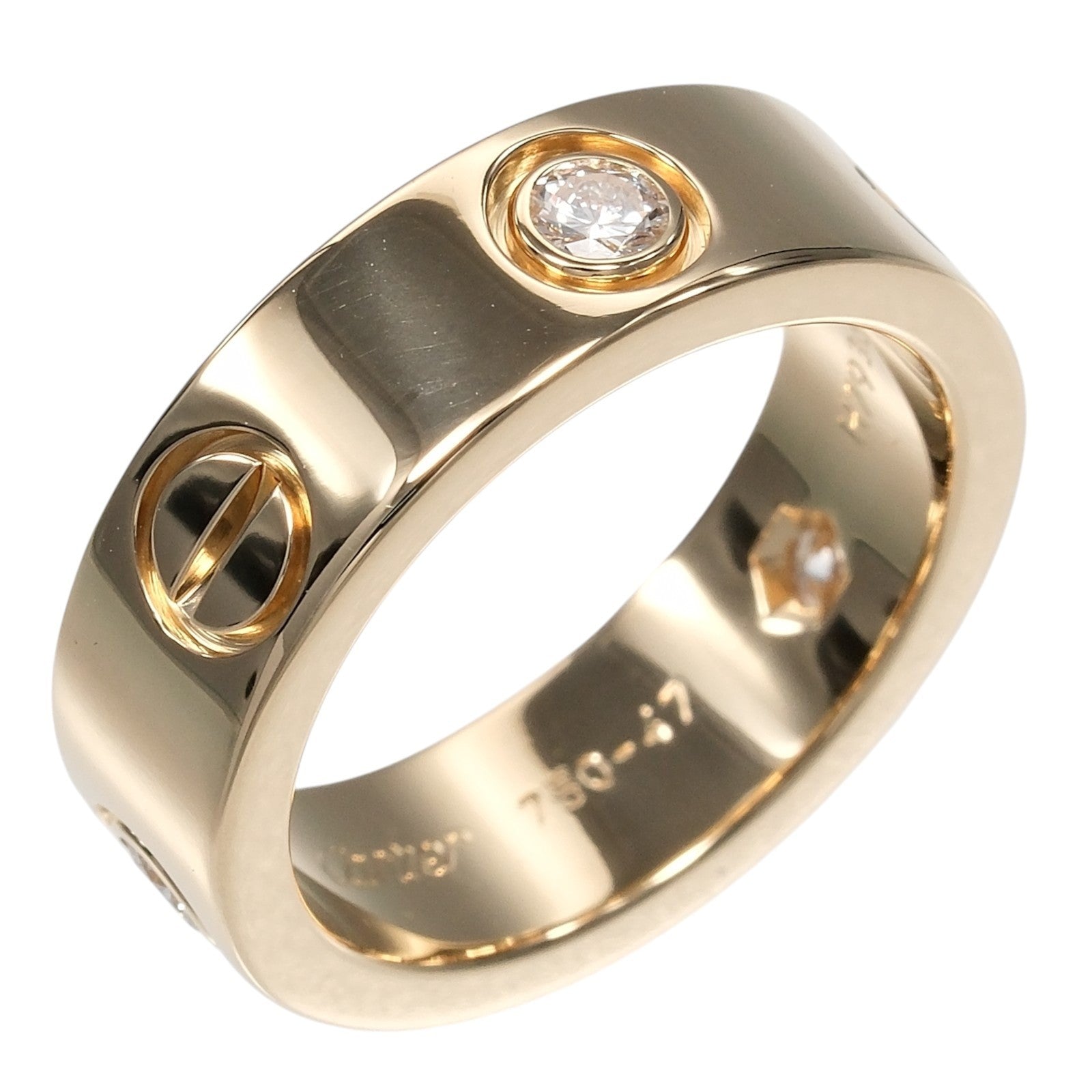 Cartier Love 3 Diamonds Band 18K Yellow Gold With Diamonds Gold Yellow_Gold Ring Jewelry (Pre-Owned)