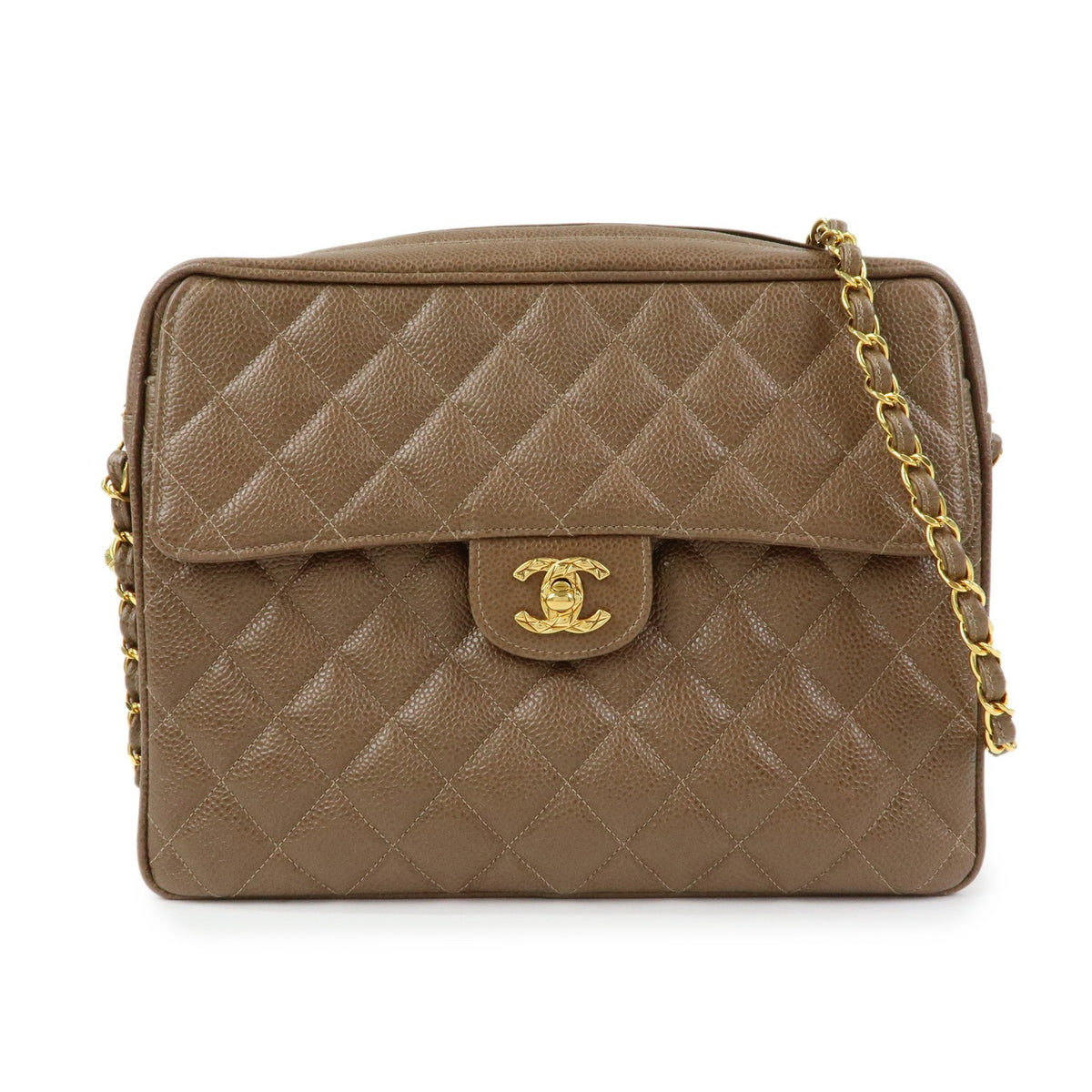 Chanel Vintage Front Pocket Camera Quilted Caviar Brown Leather Handbag (Pre-Owned)