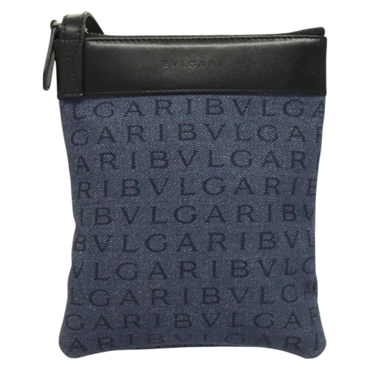 Bvlgari Logomania Canvas With Leather Blue Canvas Shoulder Bag Bag (Pre-Owned)