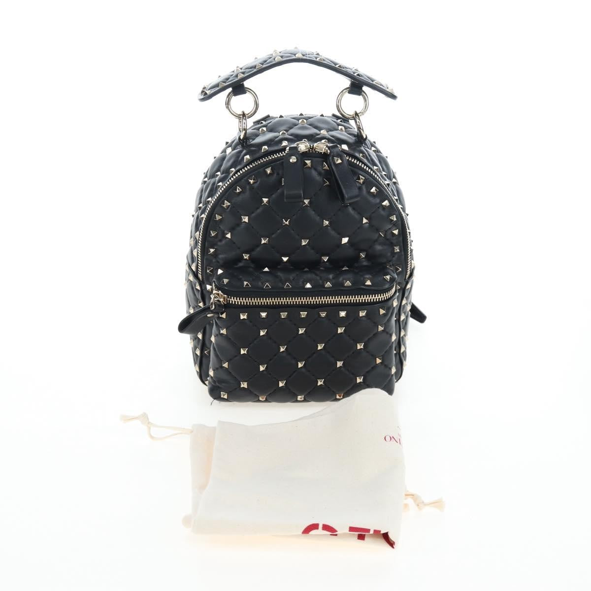 Valentino Garavani Rockstud Spike Quilted Leather Black Leather Backpack Bag (Pre-Owned)