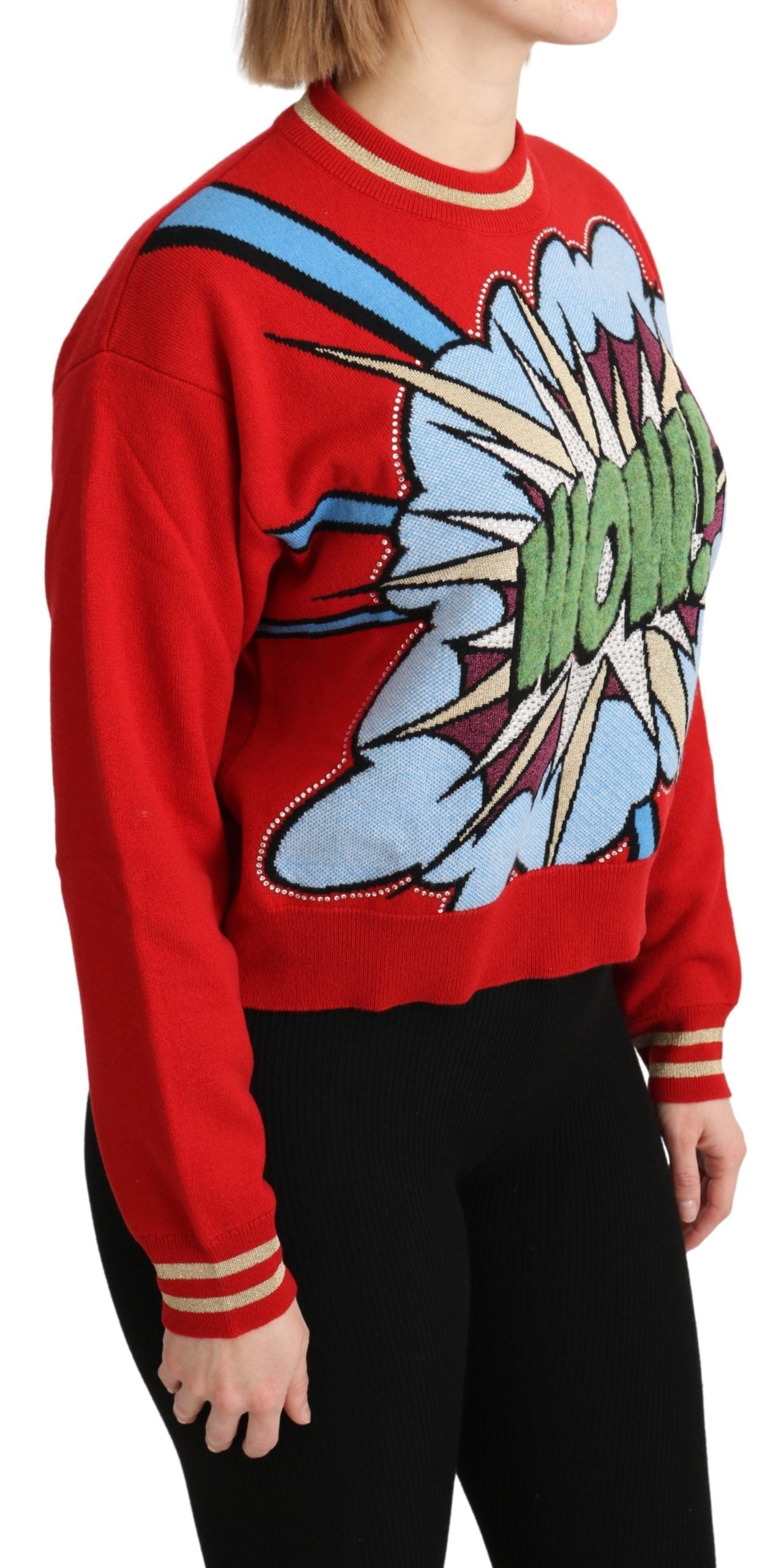 Dolce & Gabbana Red Knitted Cashmere Cartoon Top Women's Sweater