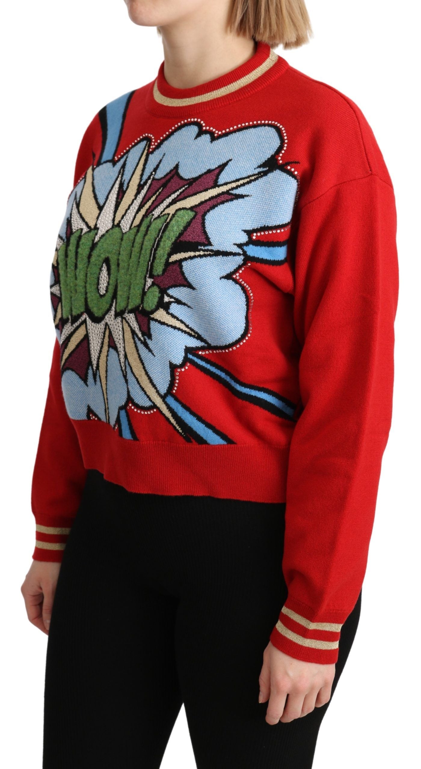 Dolce & Gabbana Red Knitted Cashmere Cartoon Top Women's Sweater