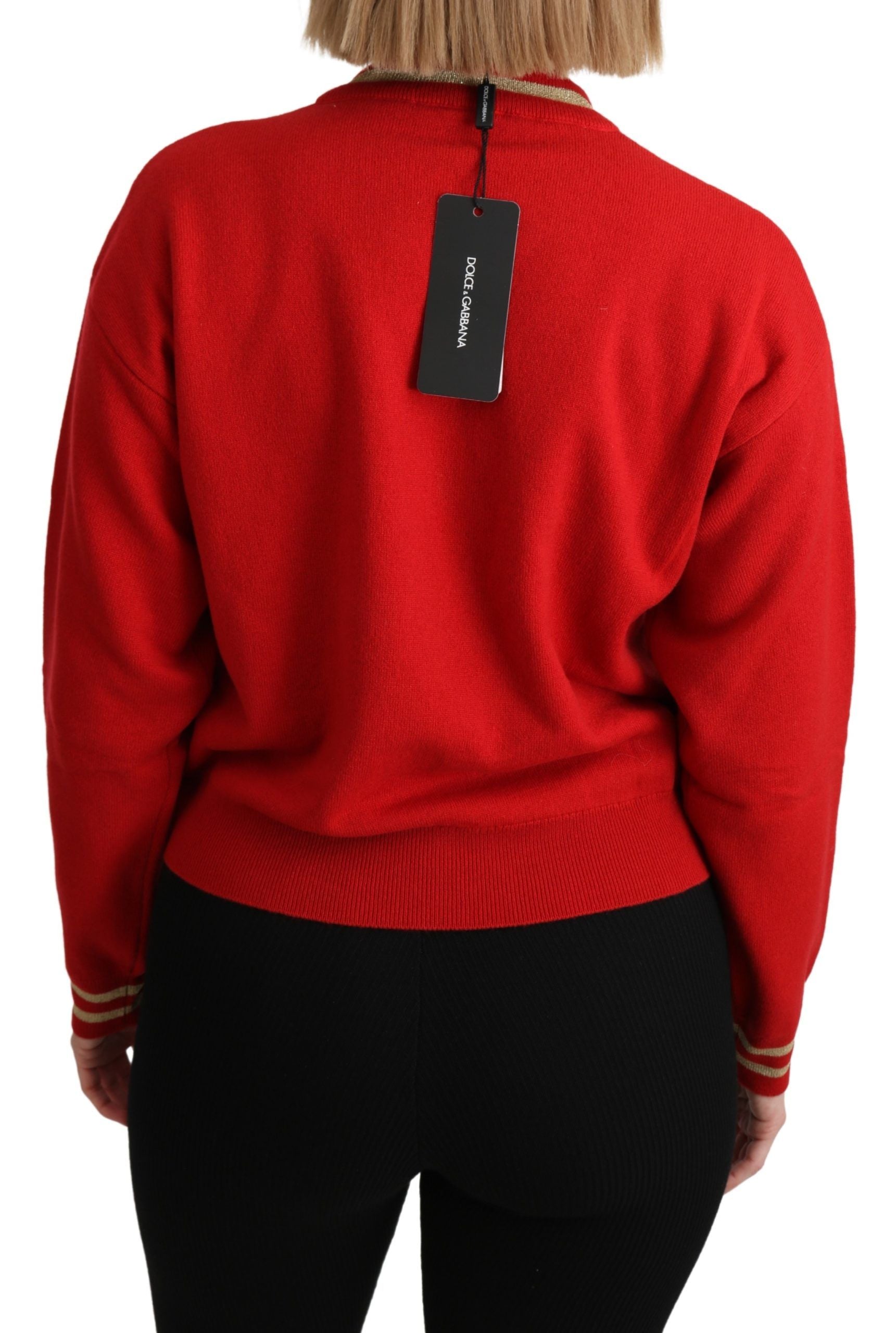 Dolce & Gabbana Red Knitted Cashmere Cartoon Top Women's Sweater