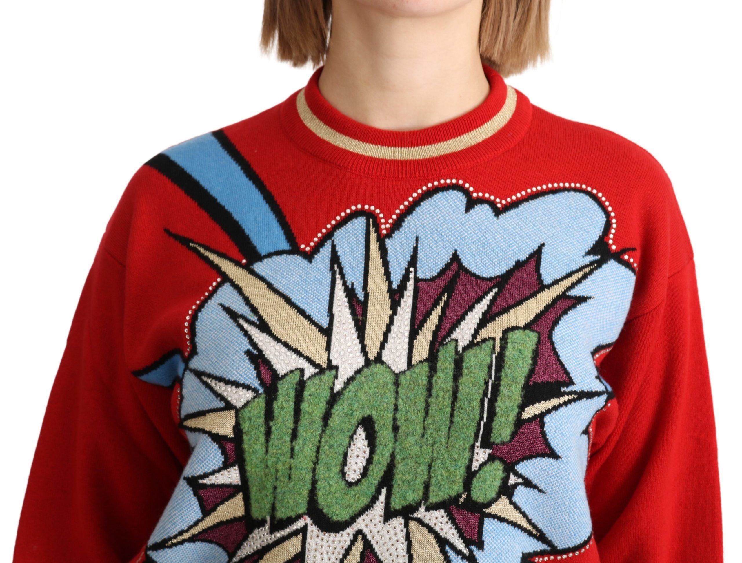 Dolce & Gabbana Red Knitted Cashmere Cartoon Top Women's Sweater