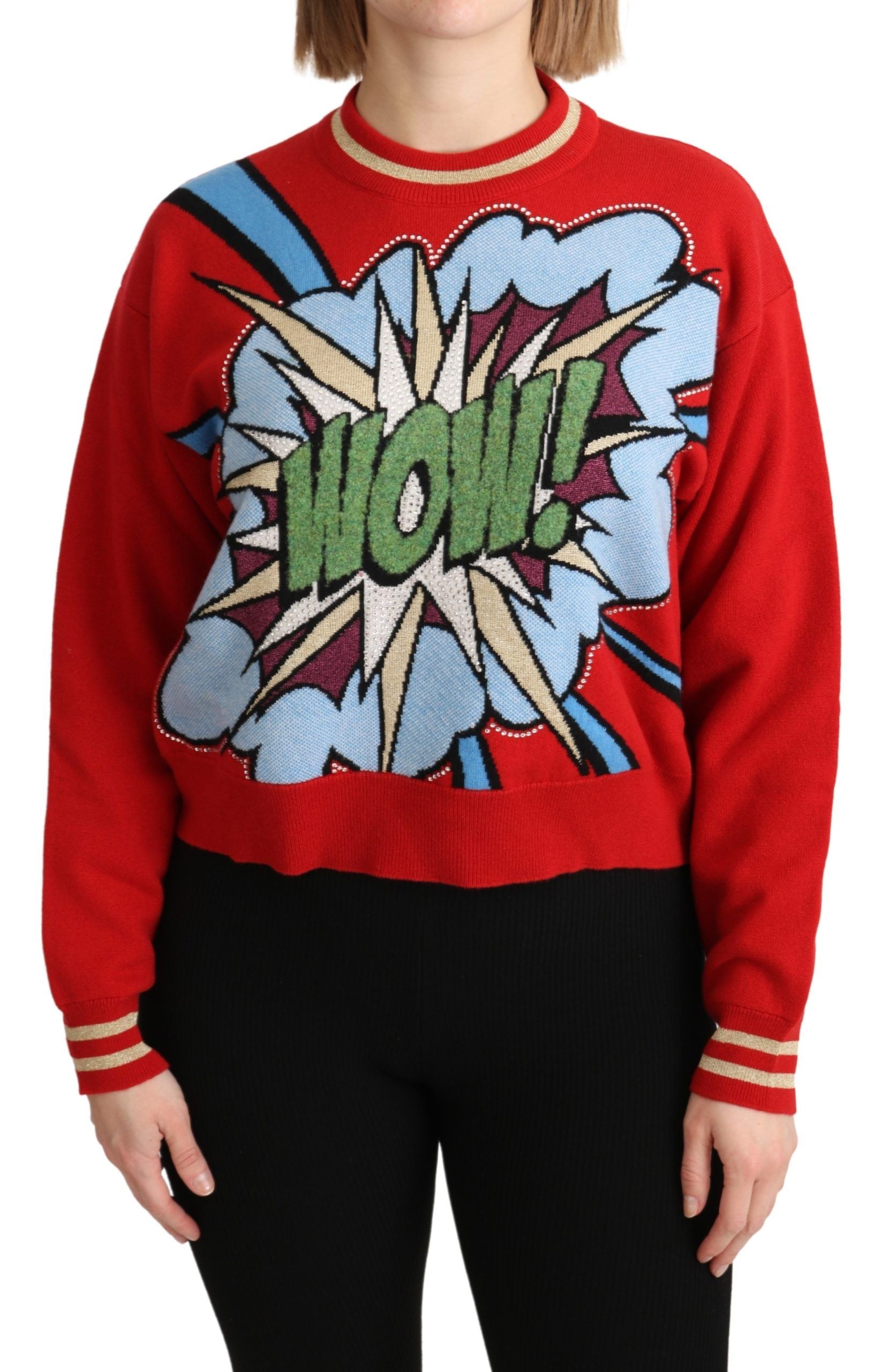 Dolce & Gabbana Red Knitted Cashmere Cartoon Top Women's Sweater