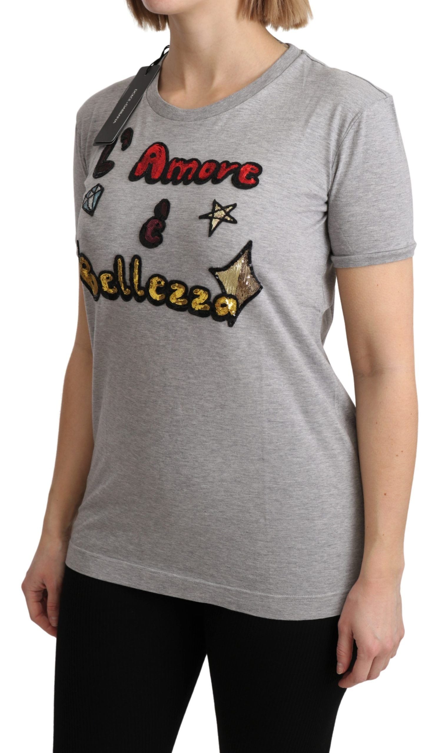 Dolce & Gabbana Gray Cotton Amore e Bellezza Top Women's T-shirt