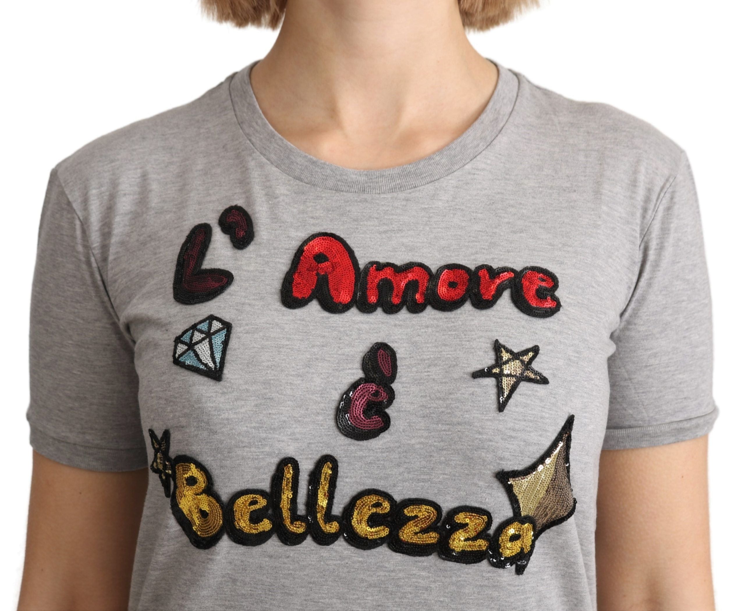 Dolce & Gabbana Gray Cotton Amore e Bellezza Top Women's T-shirt