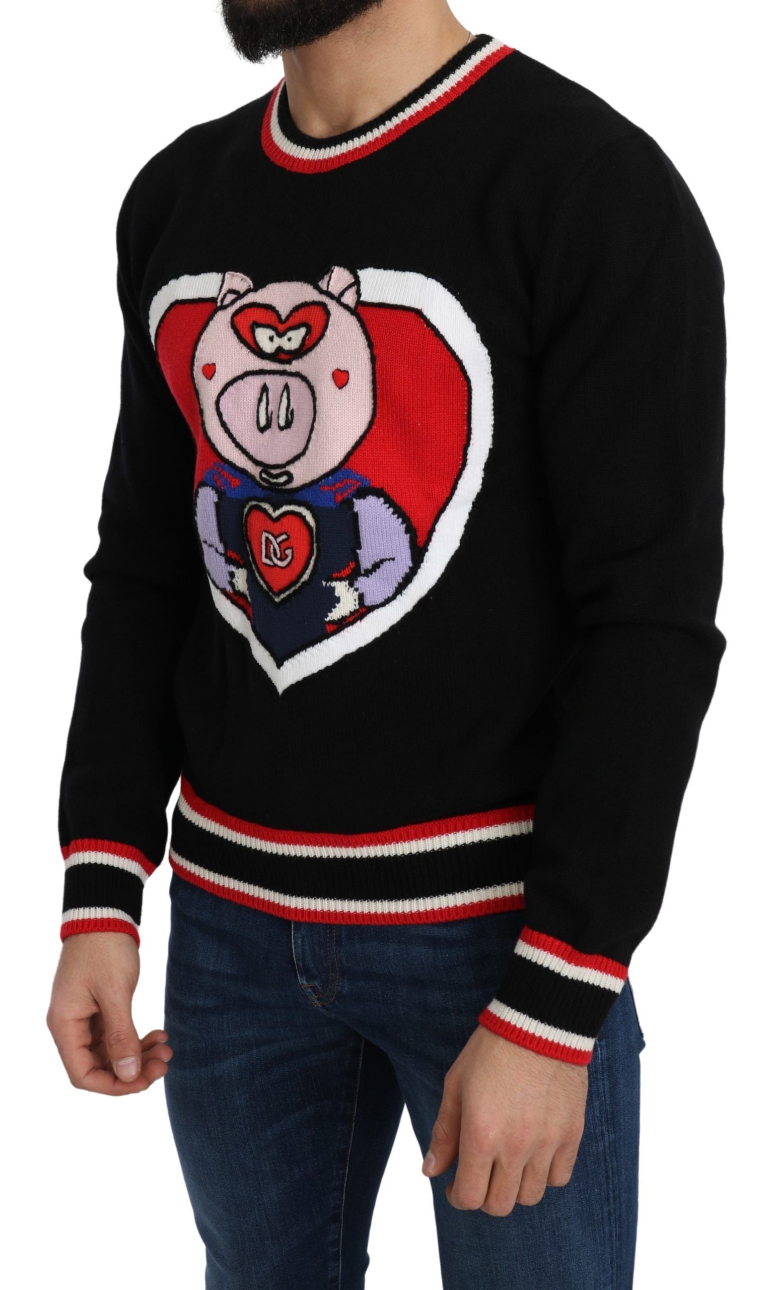 Dolce & Gabbana Black Cashmere Pig of the Year Pullover Men's Sweater