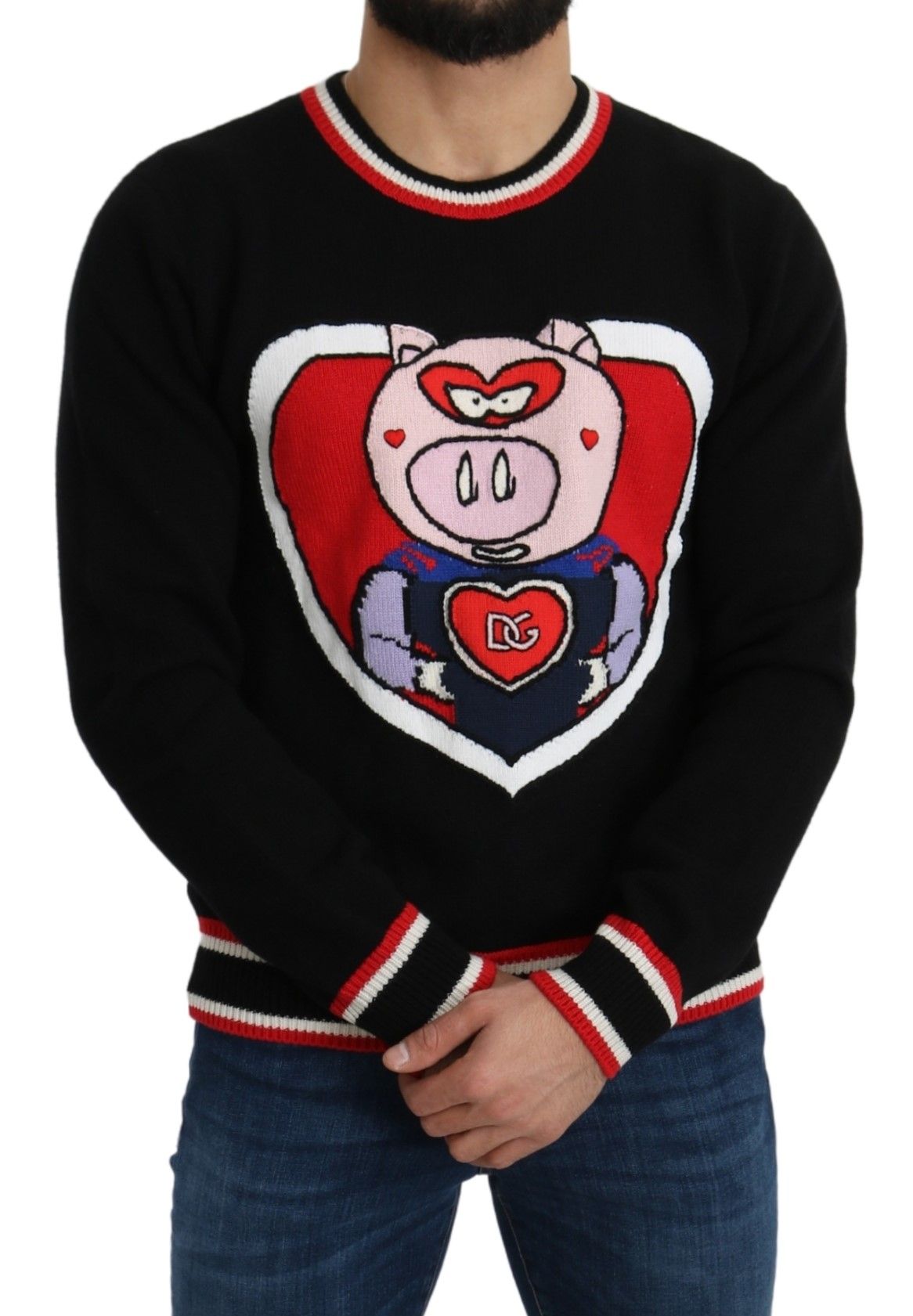 Dolce & Gabbana Black Cashmere Pig of the Year Pullover Men's Sweater