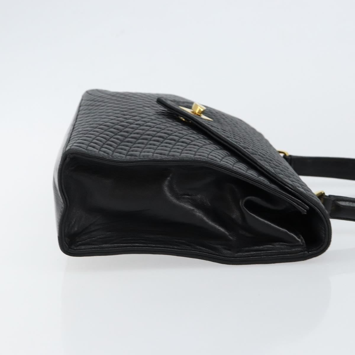 Bally Vintage Flap Quilted Leather Black Leather Handbag (Pre-Owned)