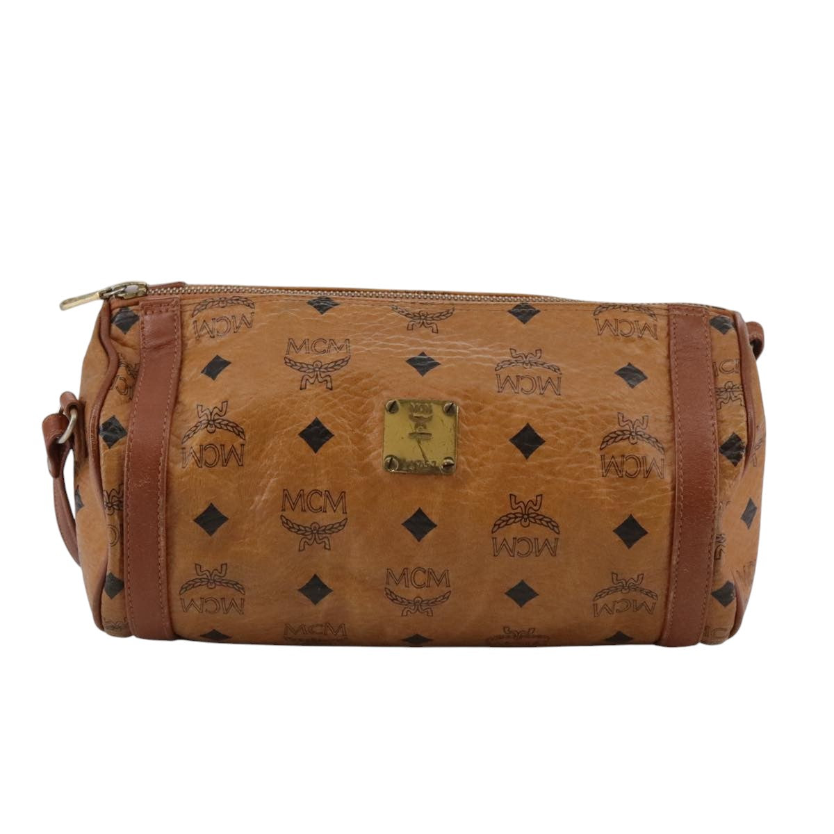MCM Visetos Brown Leather Shoulder Bag (Pre-Owned)