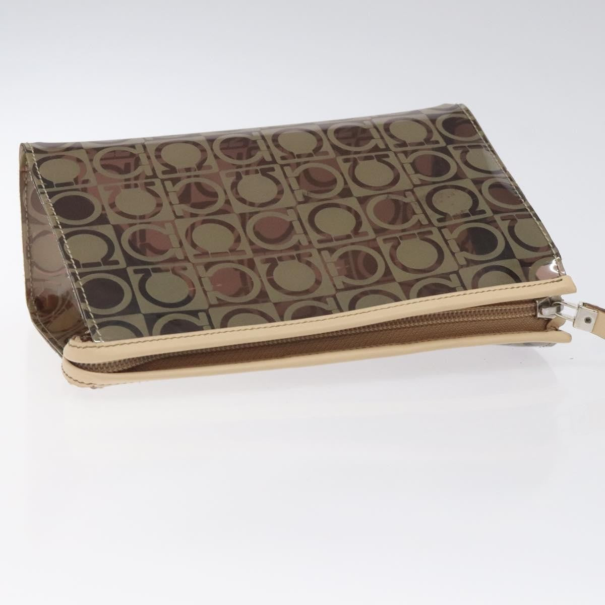 Salvatore Ferragamo Gancini Canvas Brown Vinyl Clutche & Pouche Bag (Pre-Owned)