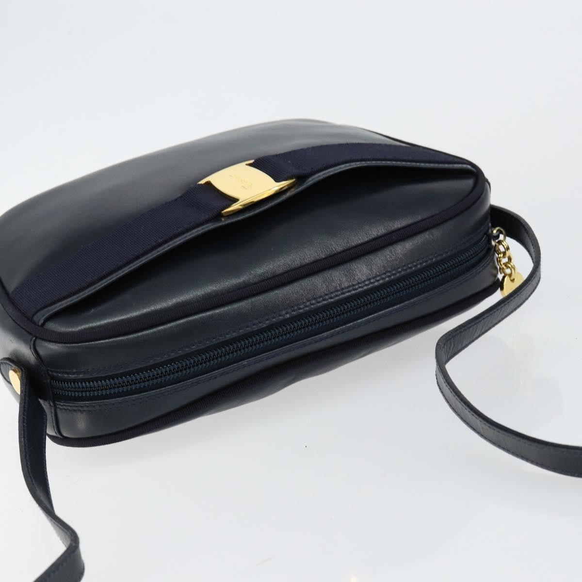 Salvatore Ferragamo Vala Leather Navy Leather Shoulder Bag Bag (Pre-Owned)