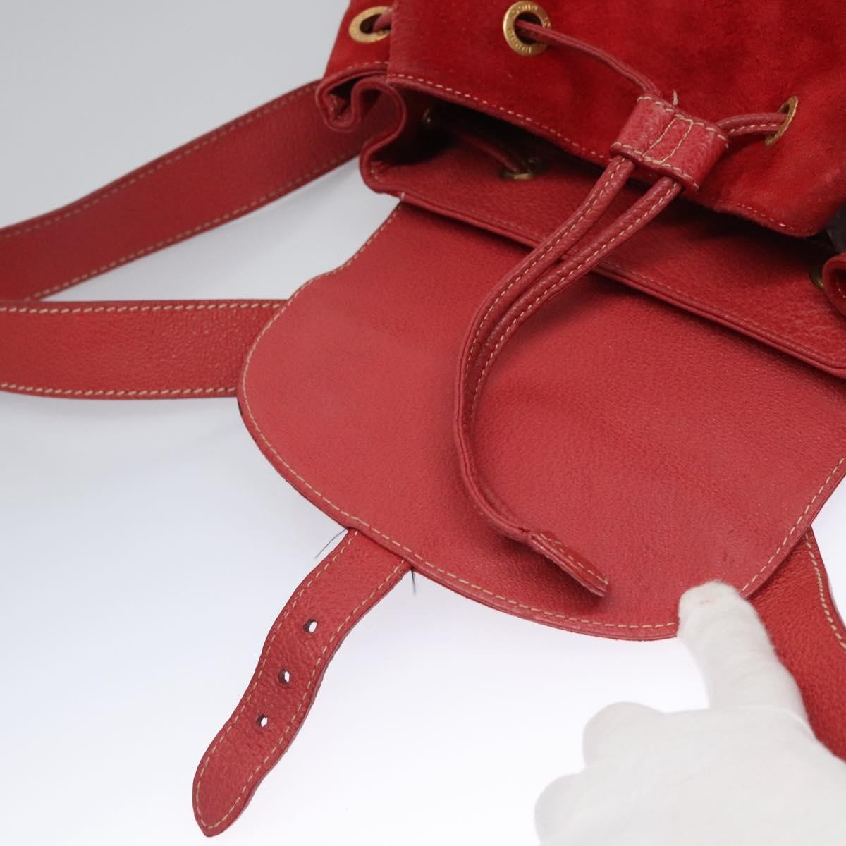 Gucci Vintage Bamboo Suede And Leather Red Suede Backpack Bag (Pre-Owned)