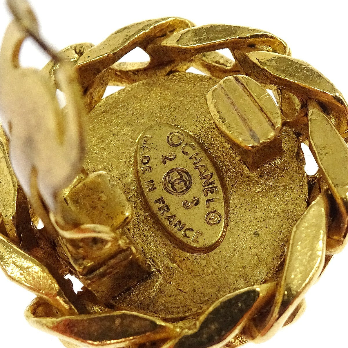 Chanel Vintage Cc Round Clip-On Metal With Crystals Gold Gold_Plated Earrings Jewelry (Pre-Owned)
