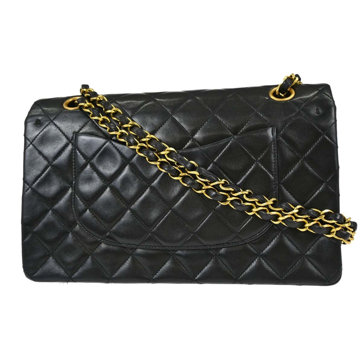 Chanel Vintage Classic Single Flap Quilted Lambskin Black Leather Shoulder Bag Bag (Pre-Owned)
