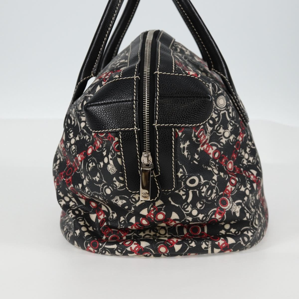 Chanel Optic Coco Bowler Printed Coated Canvas With Caviar Black Canvas Handbag (Pre-Owned)