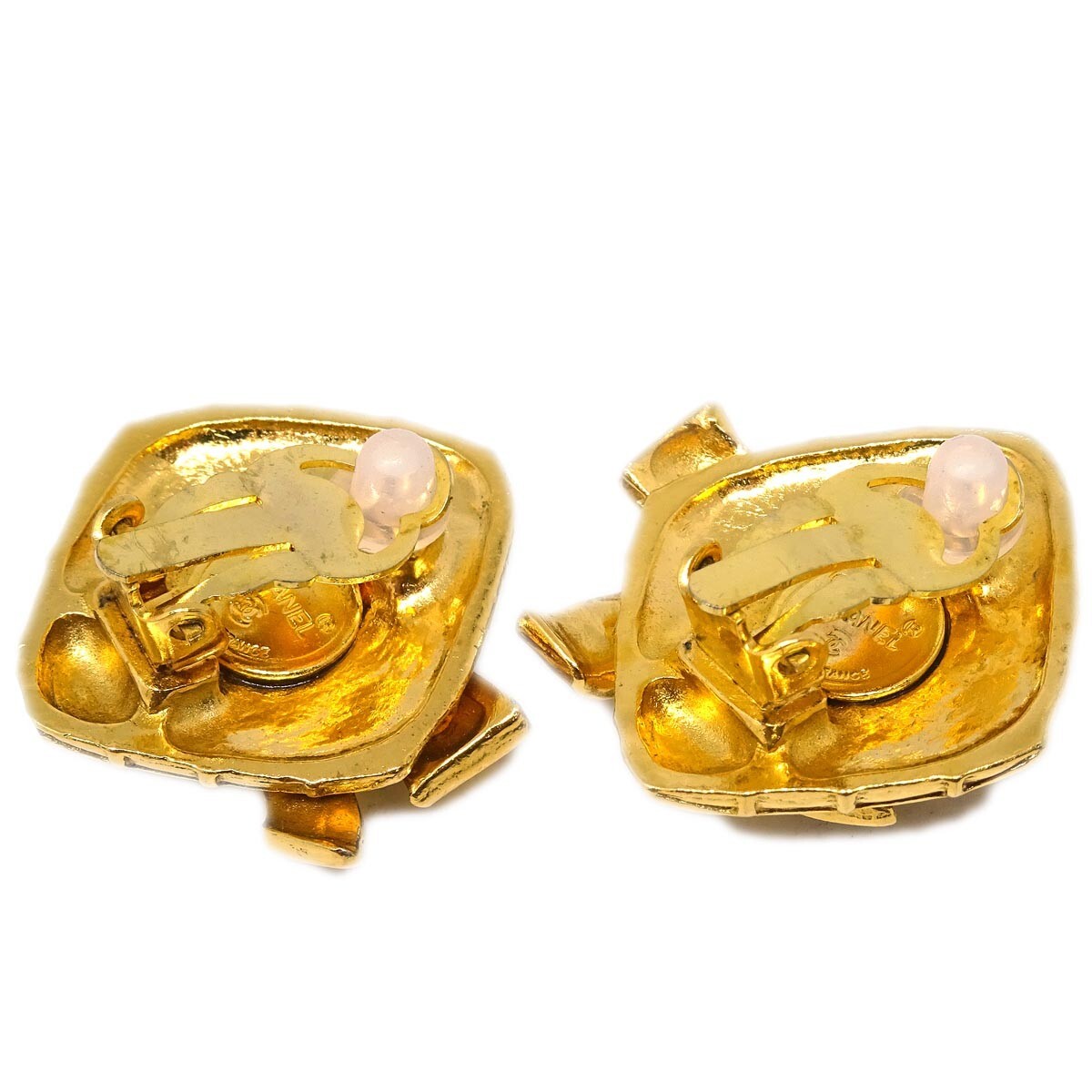 Chanel Cc Rhombus Clip-On Metal Gold Gold_Plated Earrings Jewelry (Pre-Owned)