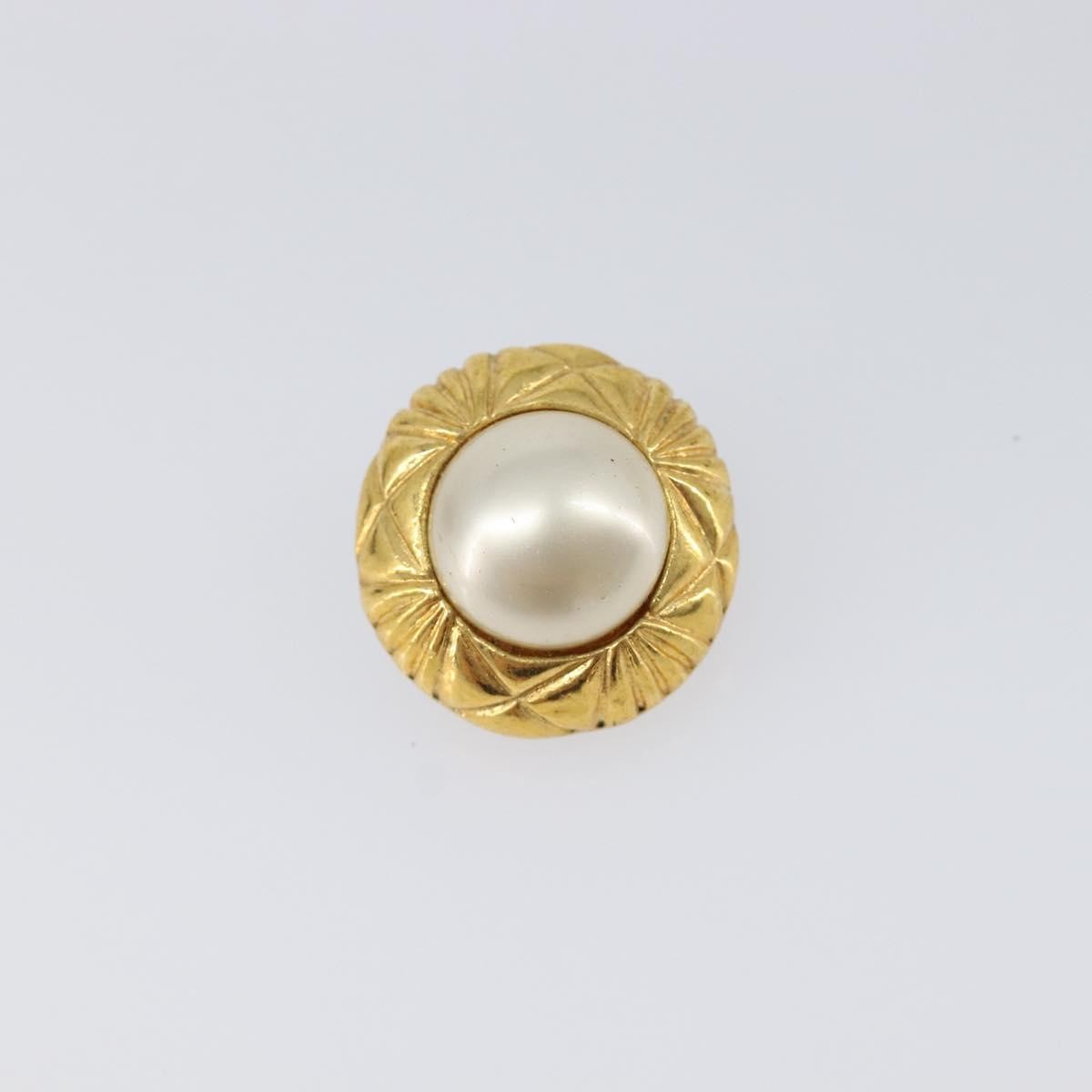 Chanel Vintage Round Clip-On Metal With Faux Pearl Gold Metal Earrings Jewelry (Pre-Owned)