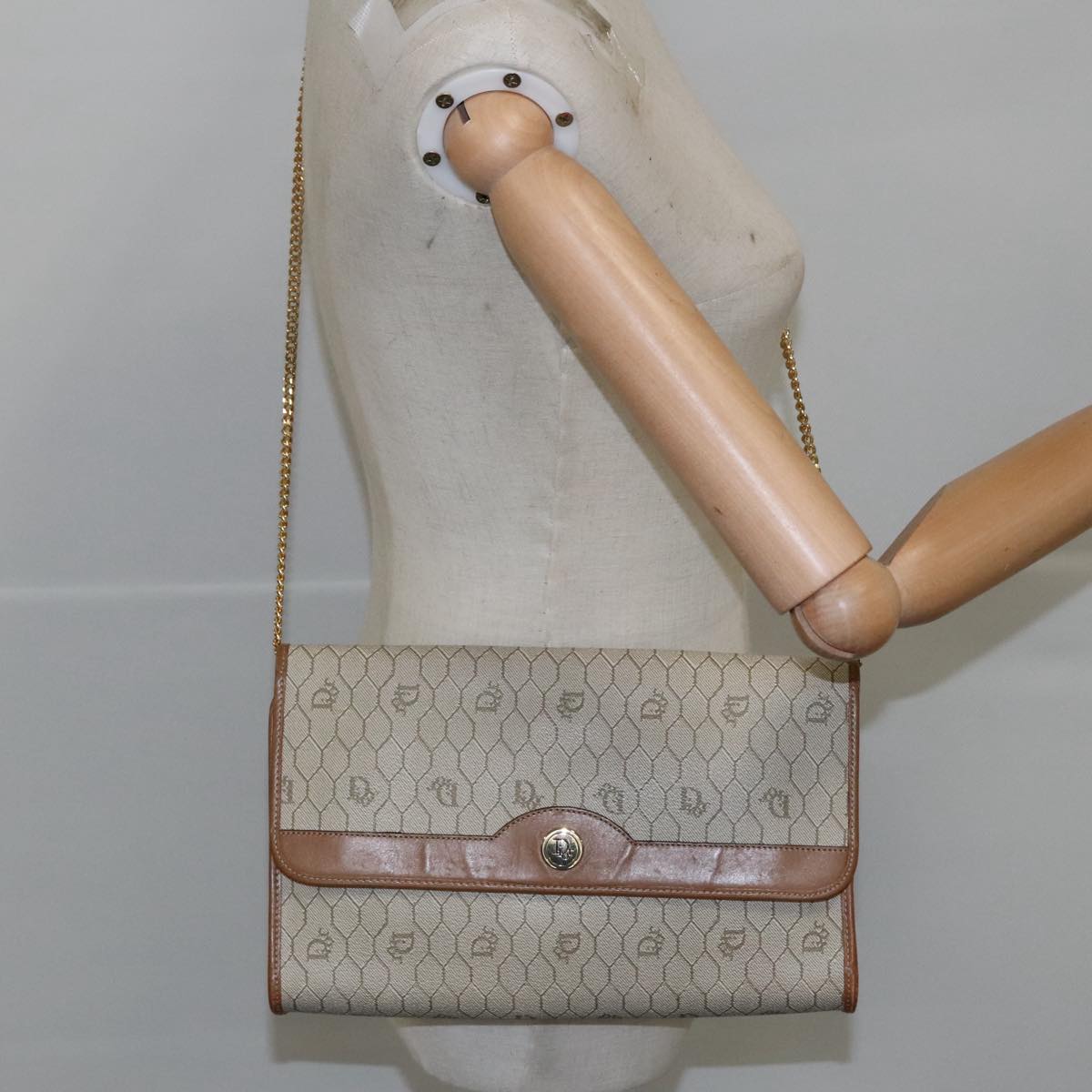 Dior Honeycomb Beige Canvas Shoulder Bag (Pre-Owned)