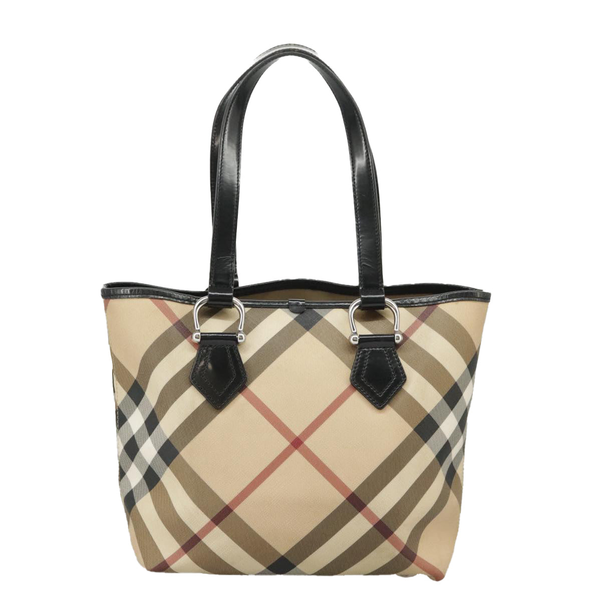 Burberry Nova Check Beige Canvas Handbag (Pre-Owned)
