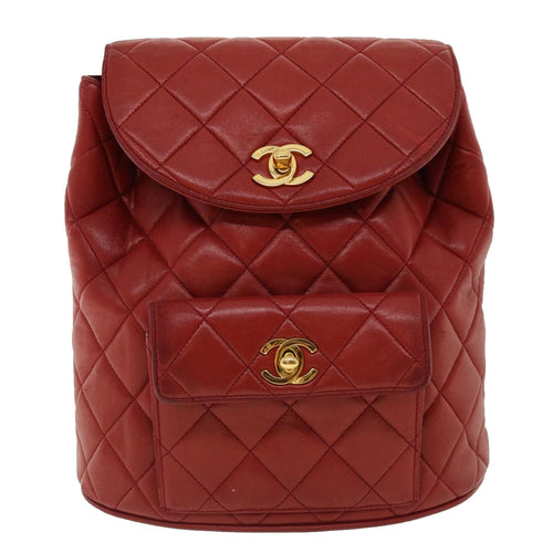 Chanel Matelassé Red Leather Backpack Bag (Pre-Owned)