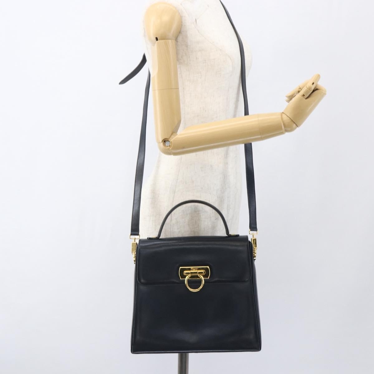Salvatore Ferragamo Gancini Convertible Top Handle Leather Navy Leather Handbag (Pre-Owned)