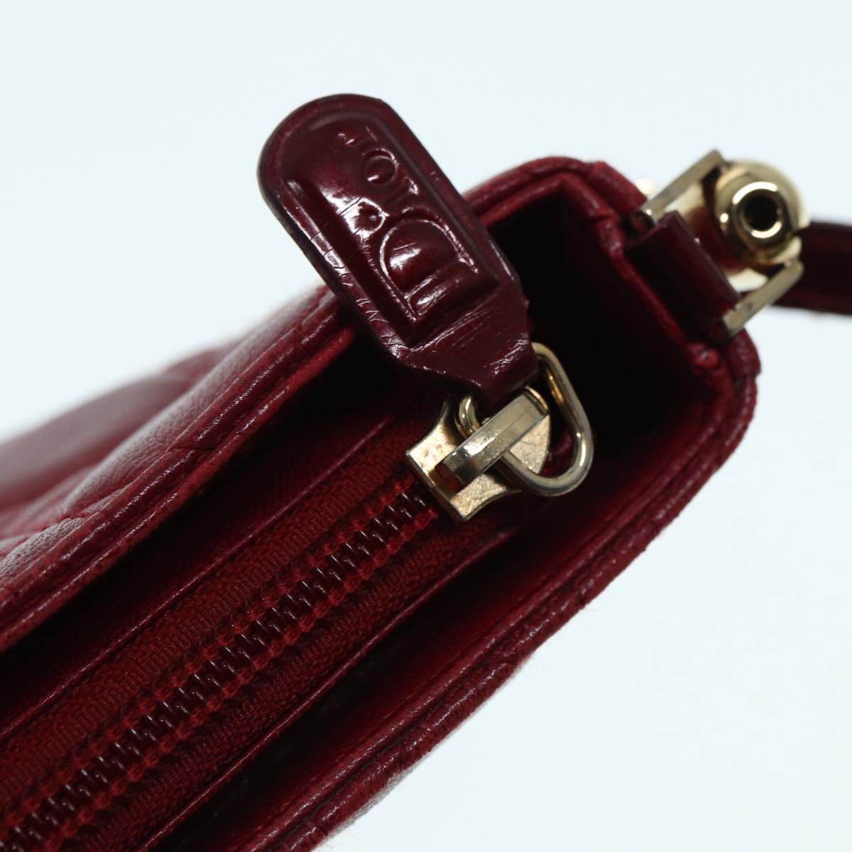 Christian Dior Lady Dior Zip Pochette Cannage Quilt Lambskin Red Leather Bag (Pre-Owned)