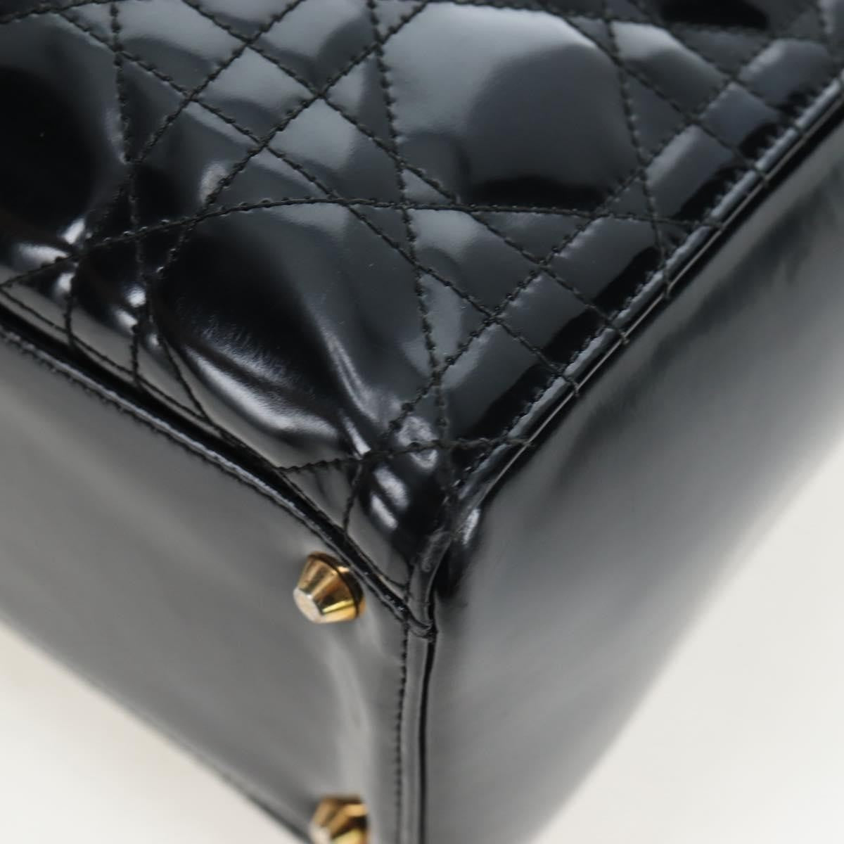 Christian Dior Lady Dior Cannage Black Patent_Leather Handbag (Pre-Owned)