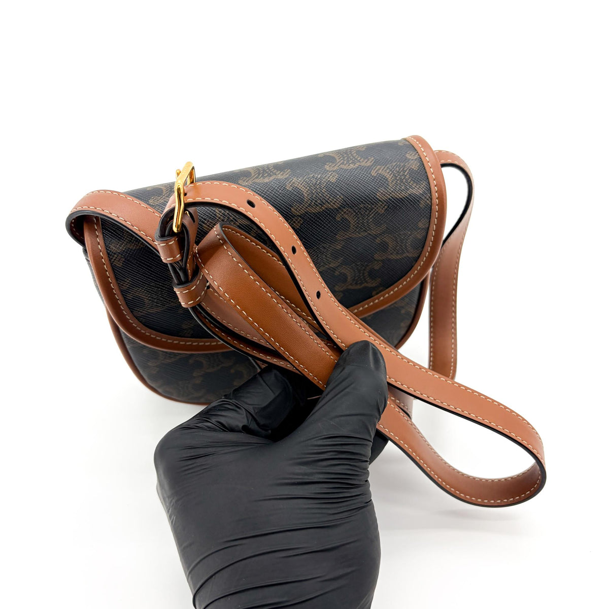Celine Besace Flap Triomphe Coated Canvas Black Canvas Handbag (Pre-Owned)