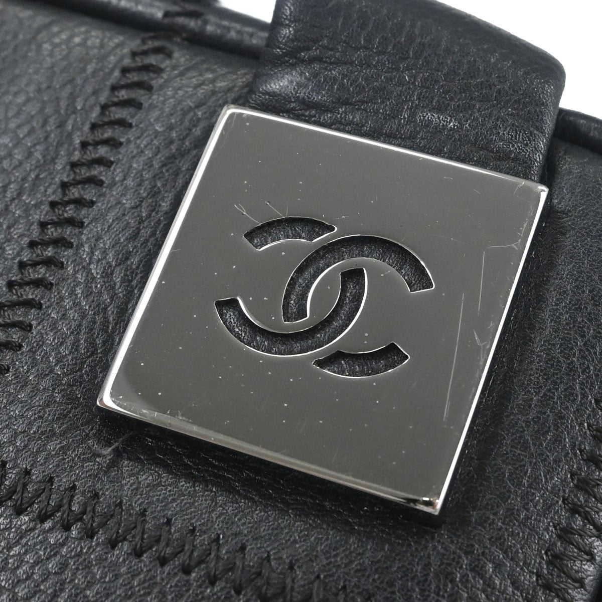 Chanel Square Stitch Satchel Caviar Black Leather Handbag (Pre-Owned)