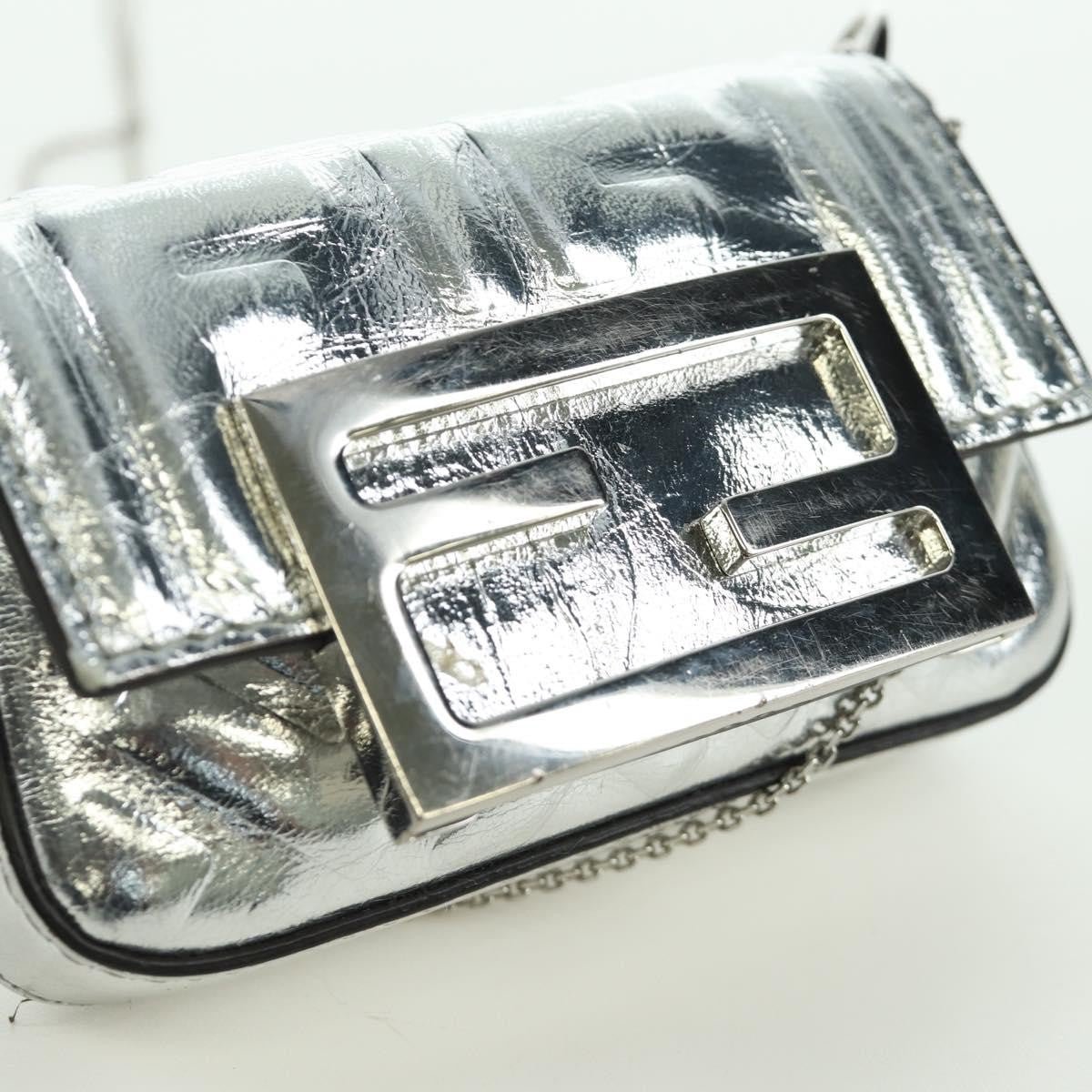 Fendi Baguette Nm Zucca Embossed Leather Silver Canvas Handbag (Pre-Owned)
